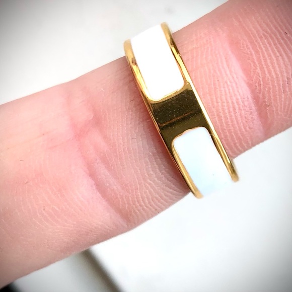 Hermes ring in white enamel / gold - Picture 6 of 6